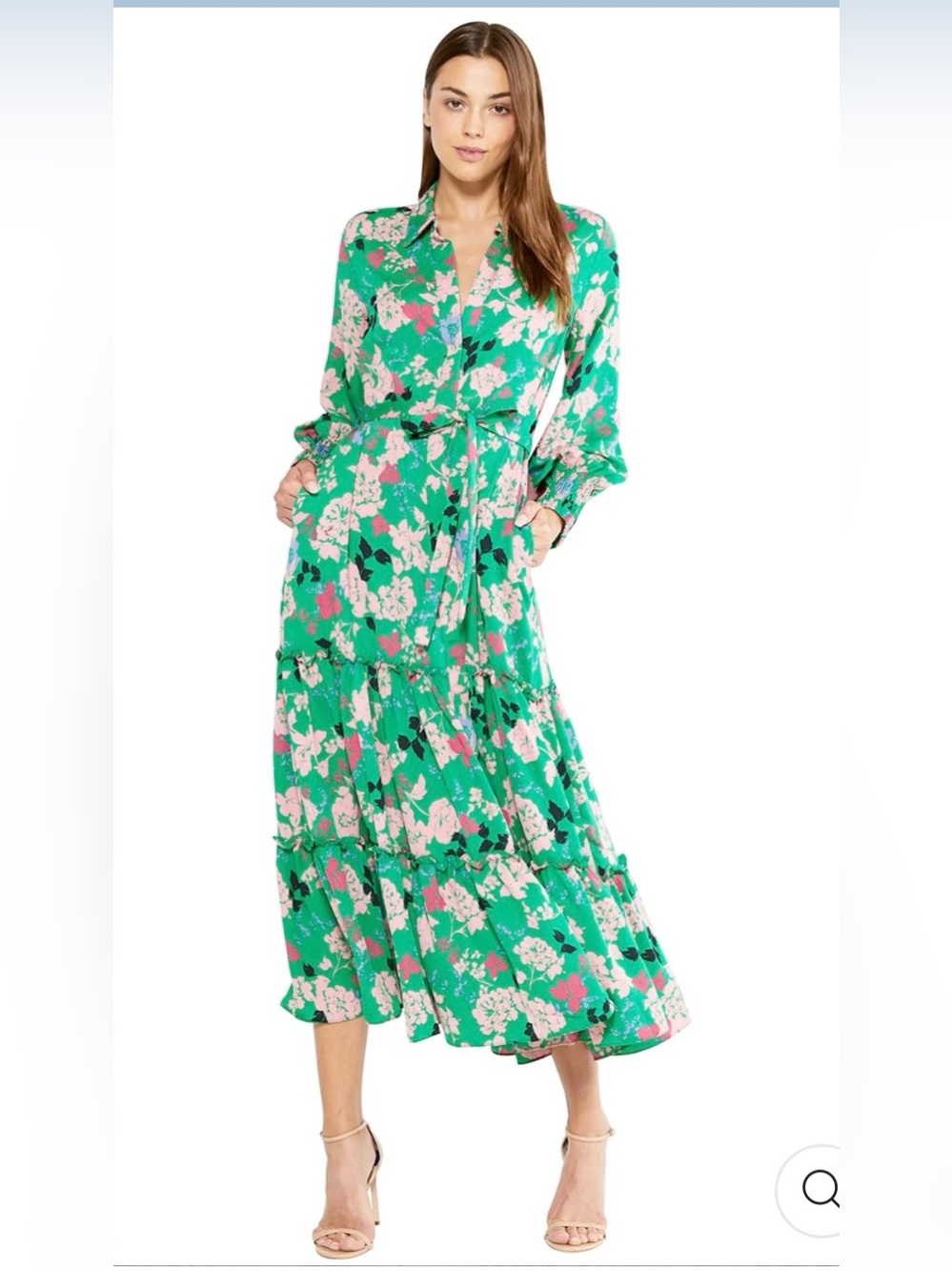 Misa Los Angeles Esmee Dress Green Floral Tie-Waist Maxi Dress Sz XS - Picture 2 of 11
